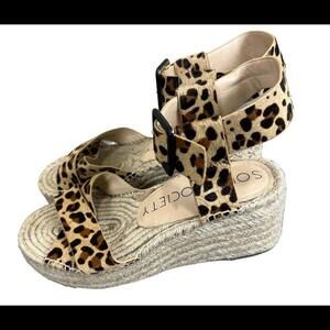 Sole Society‎ Austin’s Leopard Print Leather Espadrille Sandals Size 7